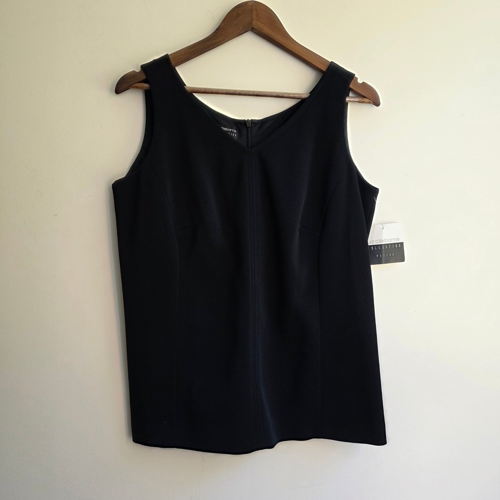 Liz Claiborne Collection Vintage Black V-Neck Tank Top Petite 12 NWT Deadstock